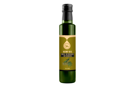 Cold pressed hemp seed oil in 500ml bottle