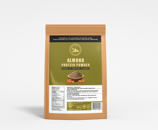 Almond roten powder in 500 gramm package made by Purepress Oils Inc.